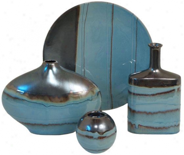 Lagoon 4-piece Ceramic Regular - Set Of Four, Blue/silver