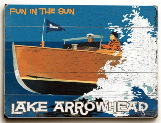"lake Arrowhead Wooden Sign - 14'h X 20""w, Blue"