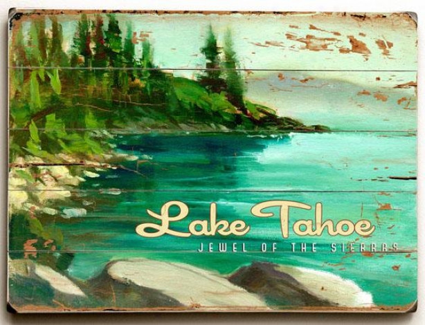 "lake Tahoe Wooden Sign - 14""h X 20""w, Blue Unripe"