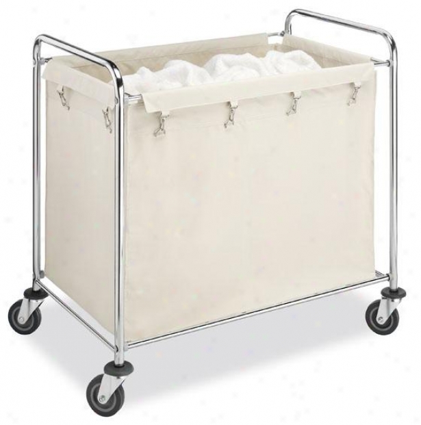 "large Commercial Clothes Laundry Hamper - 23""hx22""wx37""d, Beige/chrome"