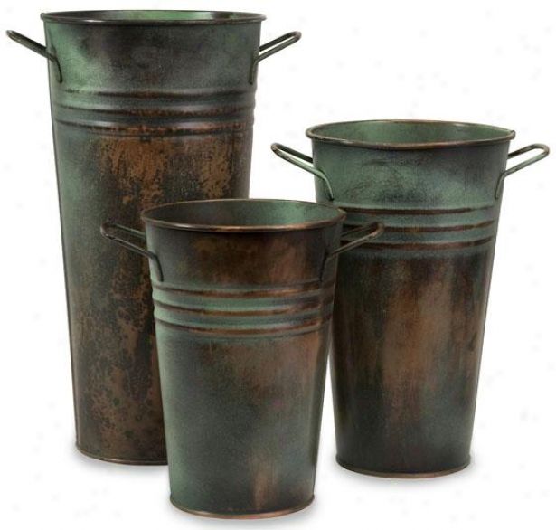 Leva Copper Verdigris Vase - Set Of 3 - Swt Of Three, Green