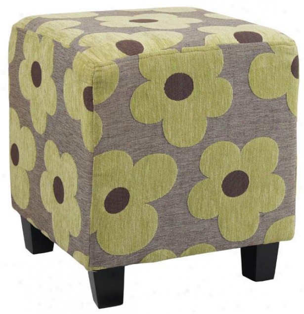 "lily Ottoman - 18.75""hx16.5""sq, Green Daisy"