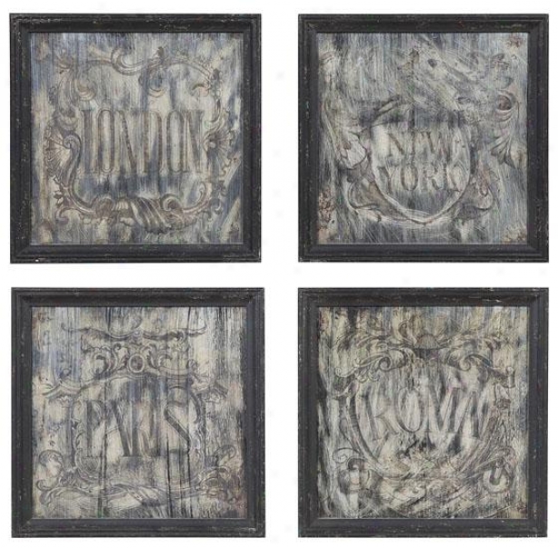 Lisbon Mirrored Wall Plaques - Set Off 4 - Set Of Four, Slate Grey