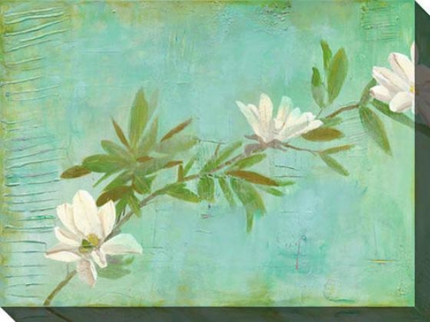 "magnolias On Turquoise Canvas Wall Art - 48""hx36""w, Green"