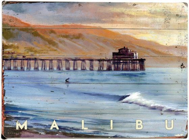 "malibu Pier Wooden Sign - 20""hx14""w, Blue"