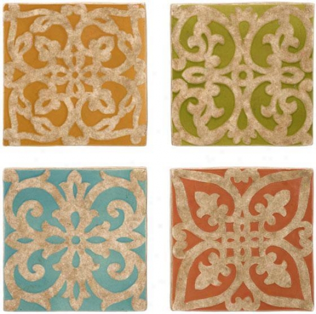 "mariana Wall Tile Prints - Set Of 4 - 9.25""hx9.25""w, Org/grn/blu/pnk"