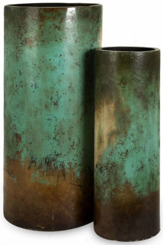 Mazatlan Floor Vases - Set Of 2 - Place Of Two, Teal/brown