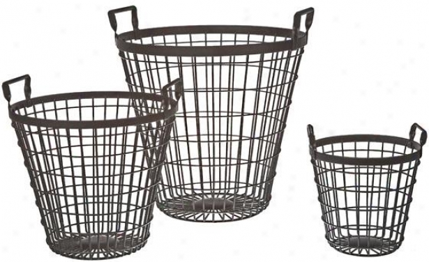 "metal Baskets - Set Of 3 - 13""hx12""wx13""d, Black"