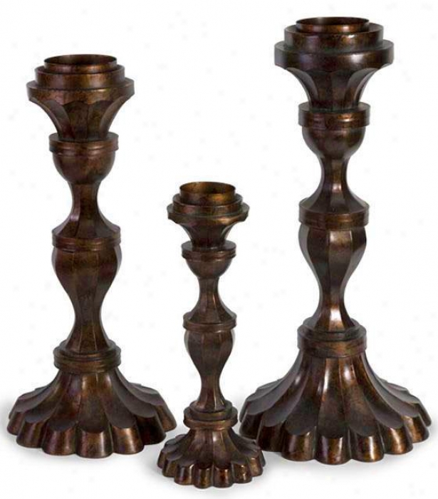 Metallic Candleholder Trio - Set Of 3 - Set Of 3, Brown