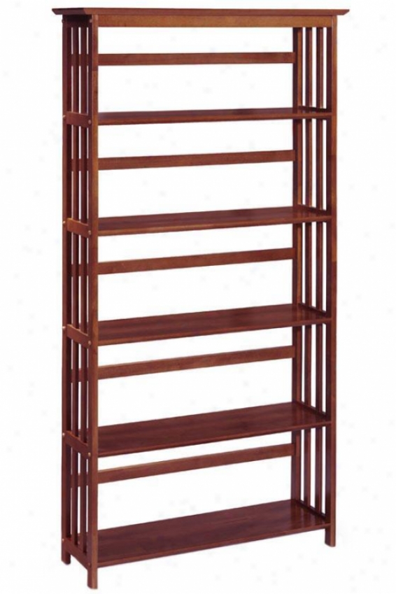 "mission-style 38""w 5-shelf Bookshelf - Five-shelf, Brown Wood"