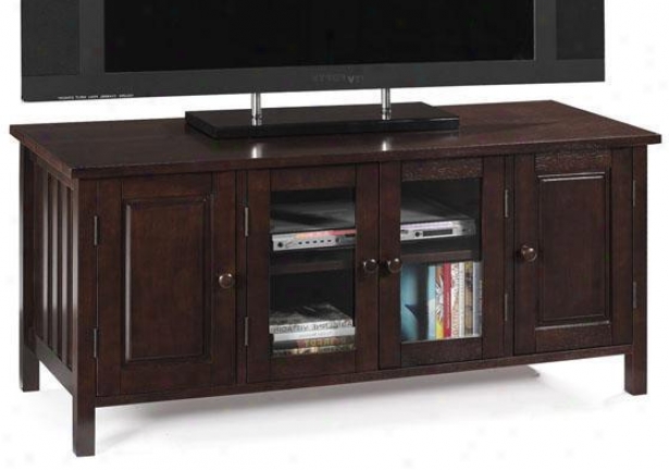 Mission Style 4-door Tv Stand - 2 Glass Doors, Brown