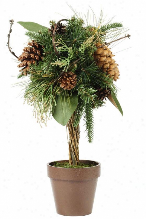 "mixed Greens And Pinecone 18"" Topiary Ball - 18hx8wx8r, Greeen"