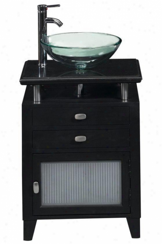 Moderna Bathroom Vanity - Black Granite Top - Glass Basin/g D, Black