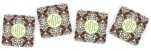 Monogram Coasters - Set Of 4 - 4piece, Brown