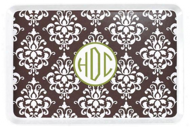 "monogram Damask Serving Tray - 9.25""x41"", Brown"