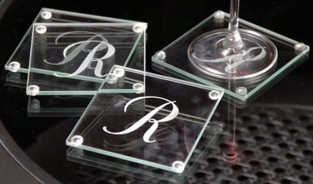"mknogram Glass Coasters - Set Of 4 - 4 X 4"" Square, O"