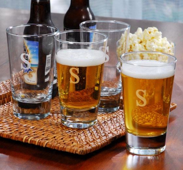 Monogram Pint Glasses - Set Of 4 - 16oz/set 4, V