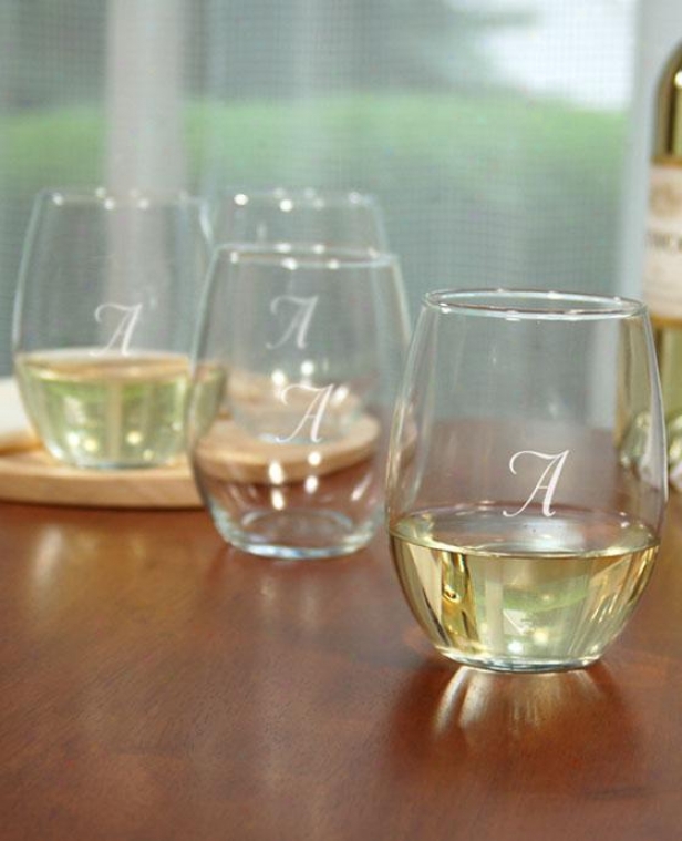 Monogram Stemless Wine Glasses - Set Of 4 - 21oz, G