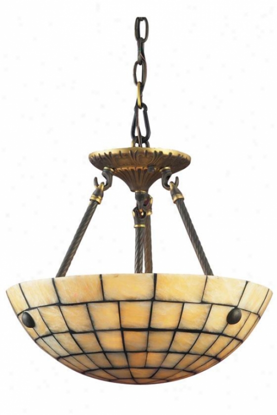 Mosaic Stone Semi-flush Mount - 3-light, Dark Ant. Brass