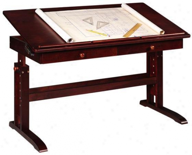 Multi-use Writing Table W/ 2 Drawers - Two-drawer, Crimson Red