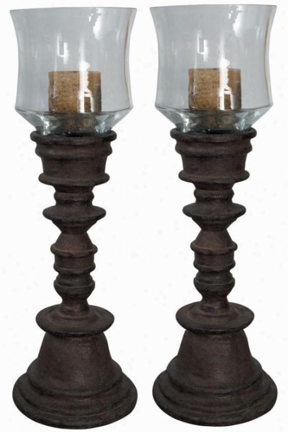 Natalia Candleholders - Swt Of 2 - Clear away Glass, Brown