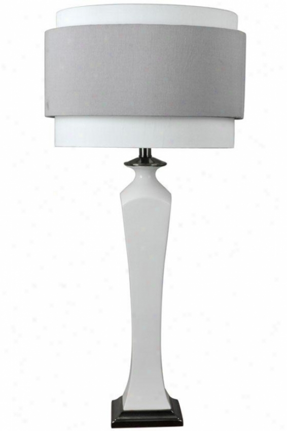 "natalie Ceramic Table Lamp In Gloss White With Black Nickel Accents - 34""h, Gloss White"