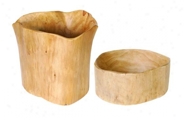 Nafural Wood Bowl - Set Of 2 - Mean Set Of 2, Ivory