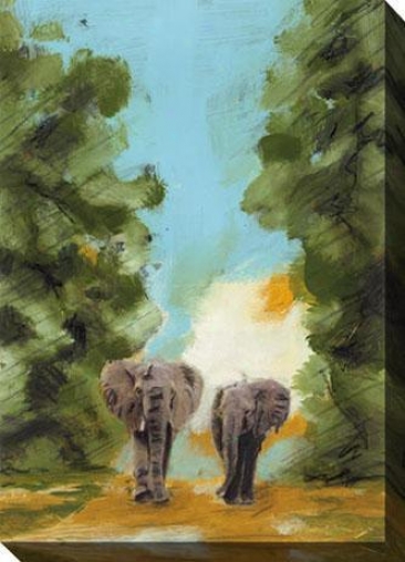 Nightfall Among The Elephants I Canvas Wall Art - I, Blue