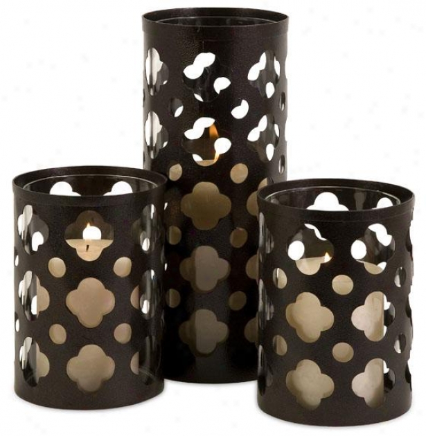 Norte Cutwork Candleholders - Set Of 3 - Set Of Three, Brown