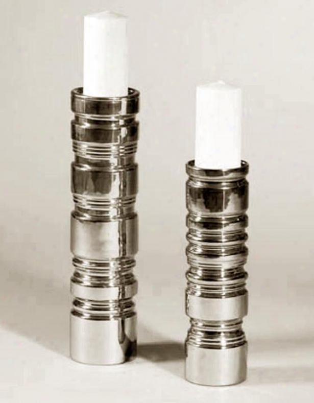 Nozzle Candlesticks - Set Of 2 - Set Of Two, Silver Chrome