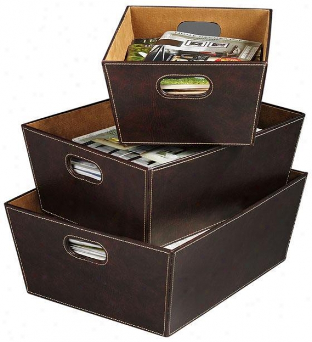 "office Storage Bins - Set Of 3 - 7""hx18""w, Brown"