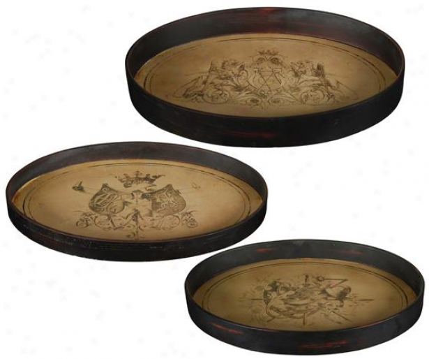 Old World Tray - Set Of 3 - Set Of Three, Tan