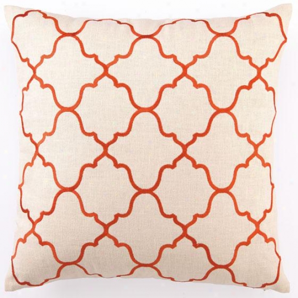 "orange Embroidered Pillow - 20""hx20""wx2.5d, Odange Moroccan"