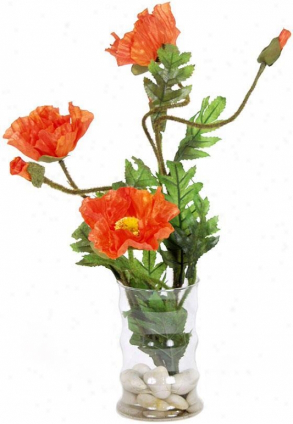 "orange Poppy Floral Afrangement - 16""hx10""d, Green"