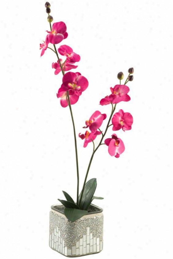 "orchids In Square Mosaic Mirrored Planter - 32""hx12""w, Pink"