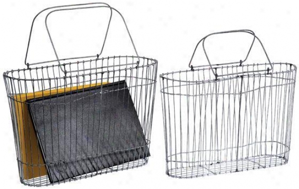 Oval Wire Baskets - Set Of 2 - 15x6.25, Stdel Gray