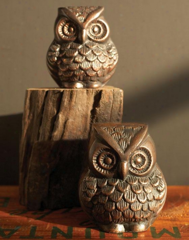 Owl Paperweights - Set Of 2 - Set Of Two, Brown