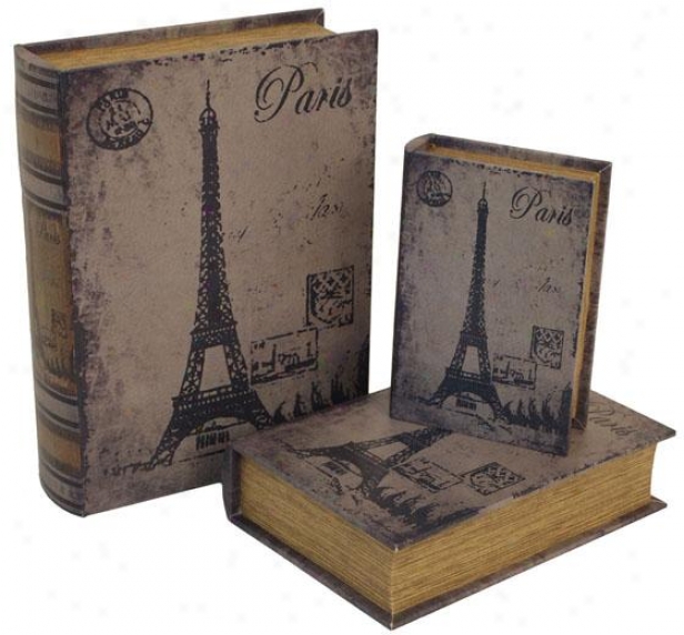 Paris Book Bpxes - Set Of 3 - Set Of Three, Distressed