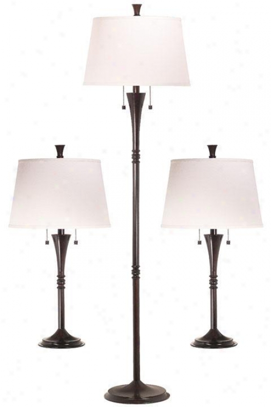 Park Avenue 3-pack Lamp Contrive - Wht Fabrc Shade, Oil Rubbed Btonze