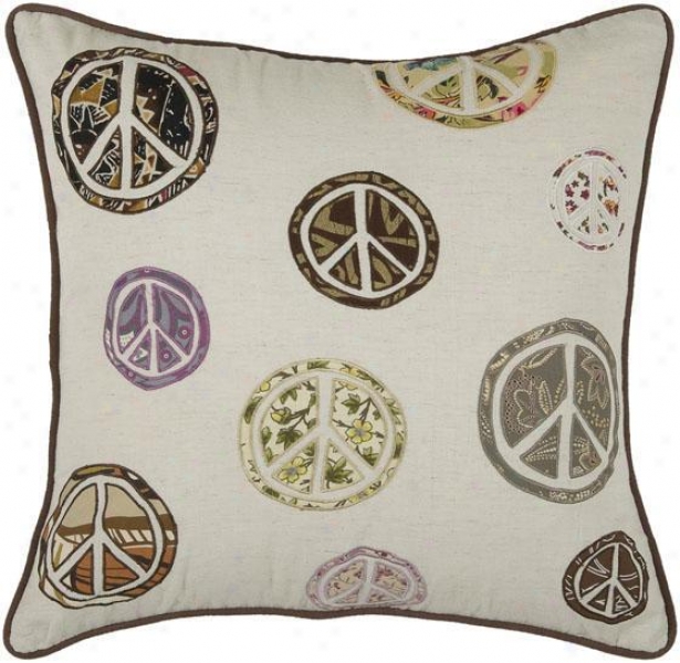 "peace Symbol Pillow - 18"" Square, Ivory"