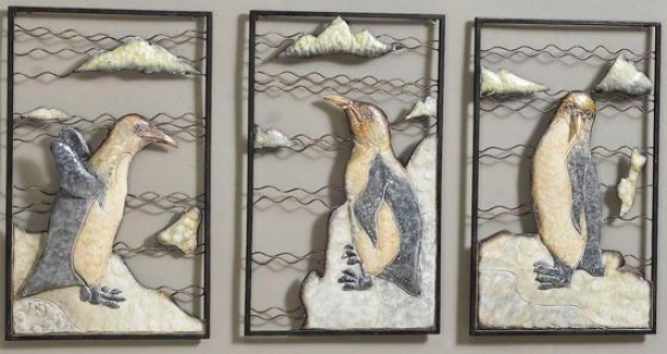 "penguins Wall Sculptures - Set Of 3 - 20""hx13""w, Set Of Three"