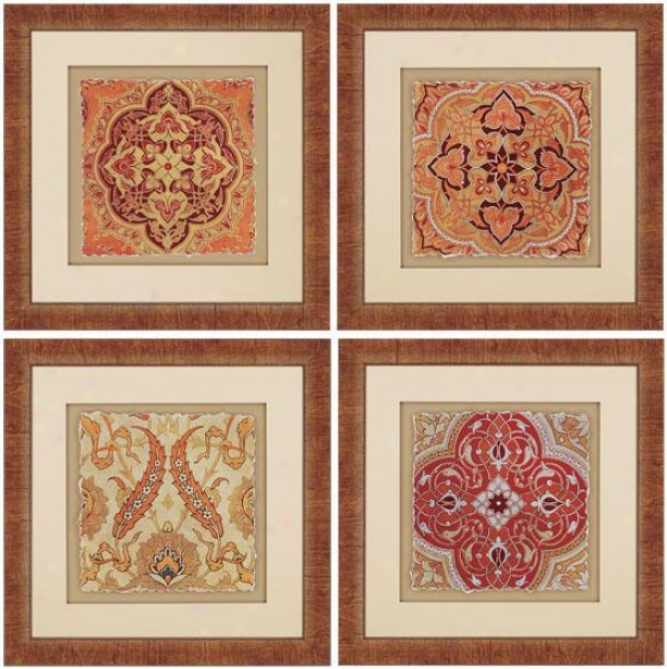 Persian Tiles Wall Art - Set Of 4 - Set Of 4, Earthtones