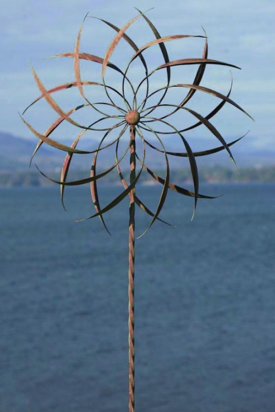 Pinwheel Kinetic - Staked, Antq Copper/grn
