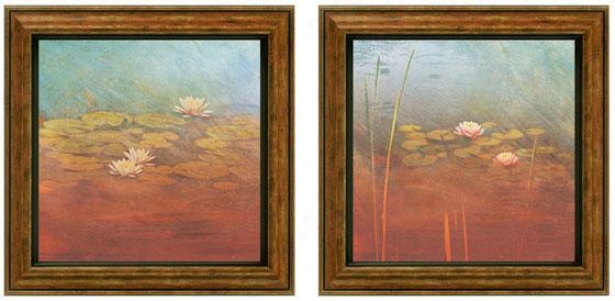 Pond Lilies Framed Wall Art - Set Of 2 - Set Of Two, Blue