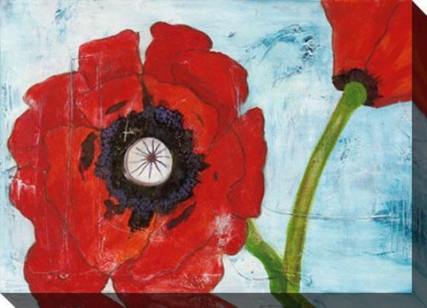 Poppies On Blue I Canvax Wall Art - I, Red