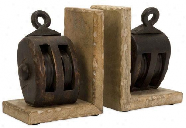 Pulley Bookends- Set Of 2 - Set Of 2, Brown