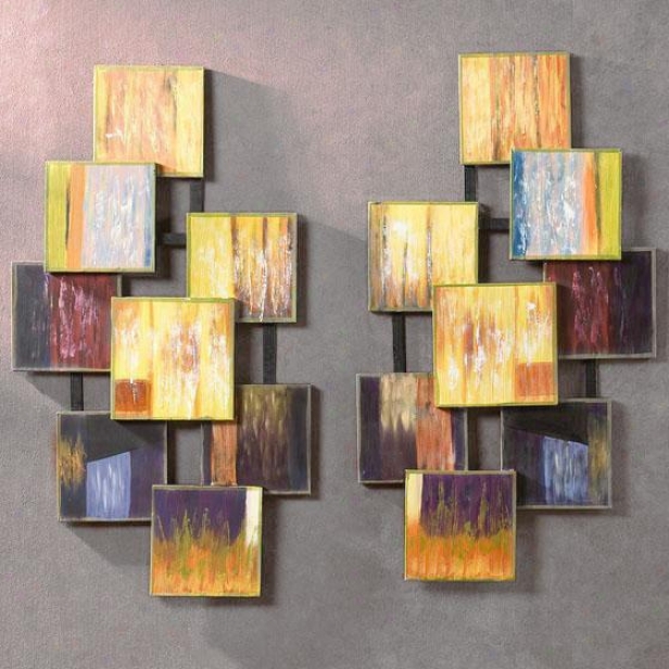 "quadratic Wall Sculpture - Set Of 2 - 9.25""wx34.5""h, Yellow"