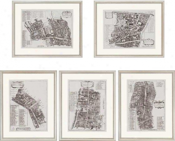 Quays Of London Wall Art - Set Of 5 - Set Of Five, Black And Whitr