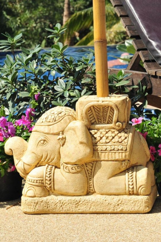 Raja Elephatn Umbrella Stand - 14hx9wx16d, Sandstone Beige