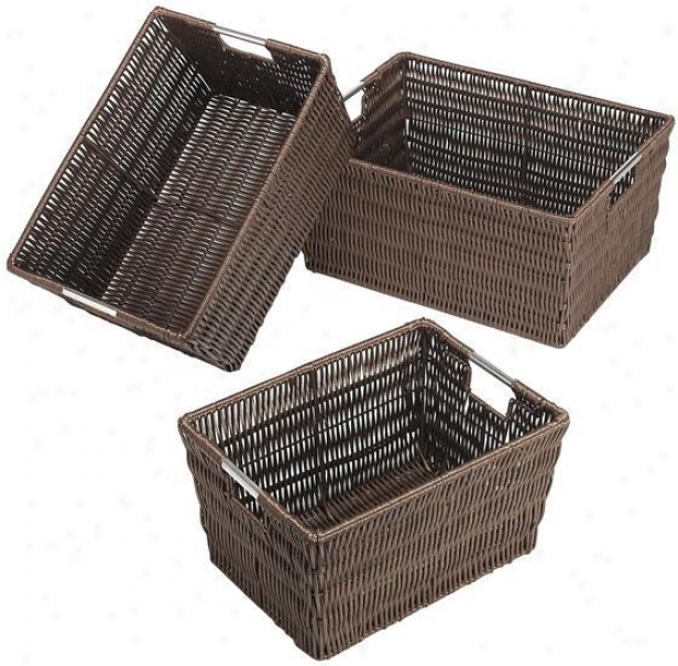 Rattique Baskets - Set Of 3 - Set Of 3, Coffee